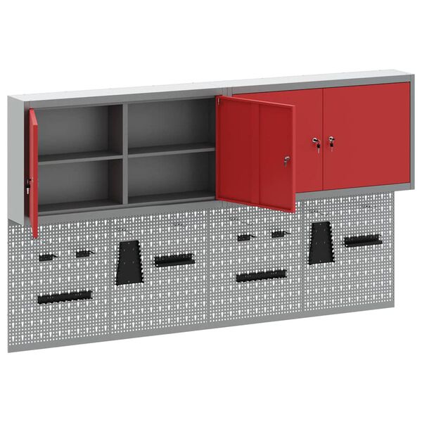 vidaXL Ty&ouml;kalukaappi ja pegboard-setti hyllyll&auml; lukkoon 6 pcs Punainen