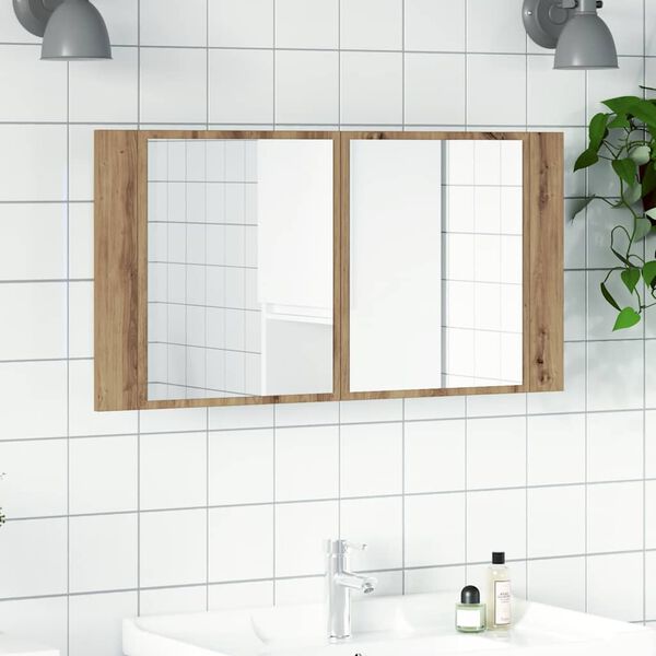 vidaXL LED peilikaappi k&auml;sity&ouml;l&auml;inen tammi 90x12x45 cm tekninen puu