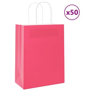 vidaXL Paperikassit 50 kpl kahvoilla pinkki 21x11x28 cm