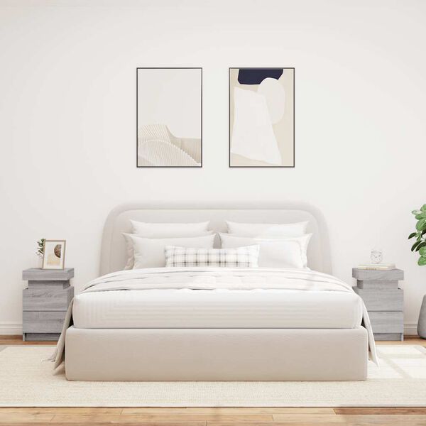 vidaXL Yöpöydät LED-valoilla 2 kpl harmaa Sonoma 35x39x55 cm