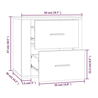 vidaXL Seinäkiinnitettävä yöpöytä harmaa Sonoma 50x36x47 cm