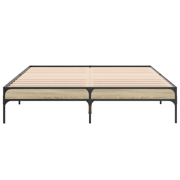 vidaXL Sängynrunko Sonoma-tammi 160x200 cm tekninen puu ja metalli