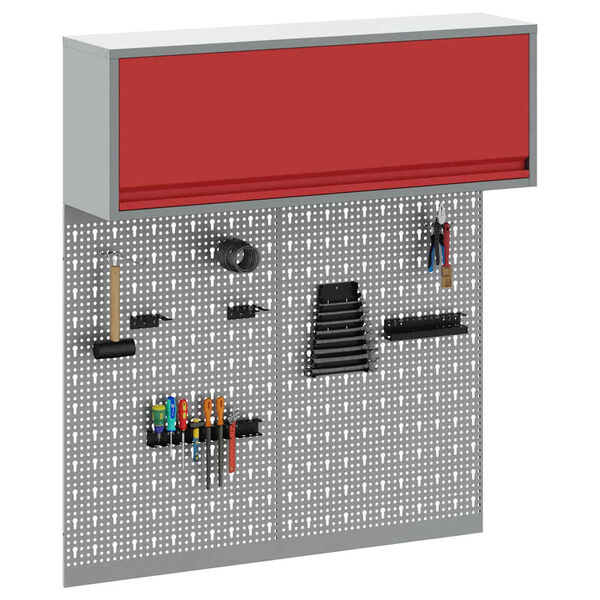 vidaXL Työkalukaappi ja pegboard-setti hyllyllä 3 pcs Punainen