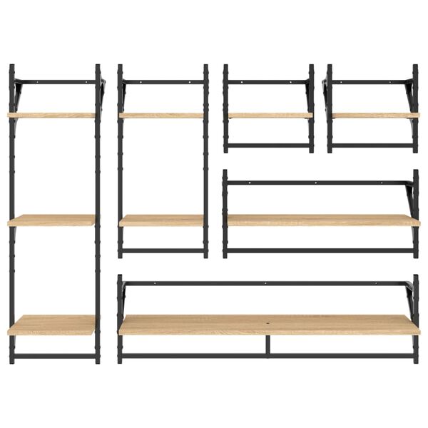 vidaXL 6-osainen Seinähyllysarja tangoilla Sonoma-tammi tekninen puu