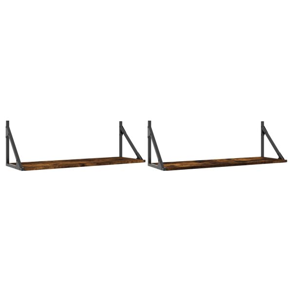 vidaXL Sein&auml;hyllyt 2 kpl savutammi 80x25x25,5 cm tekninen puu