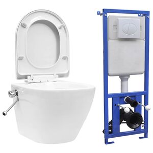 vidaXL Sein&auml;kiinnitett&auml;v&auml; WC piilotetulla s&auml;ili&ouml;ll&auml; keraami valkoinen
