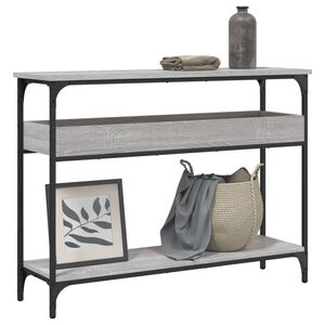 vidaXL Konsolip&ouml;yt&auml; hyllyll&auml; harmaa Sonoma 100x29x75 cm tekninen puu