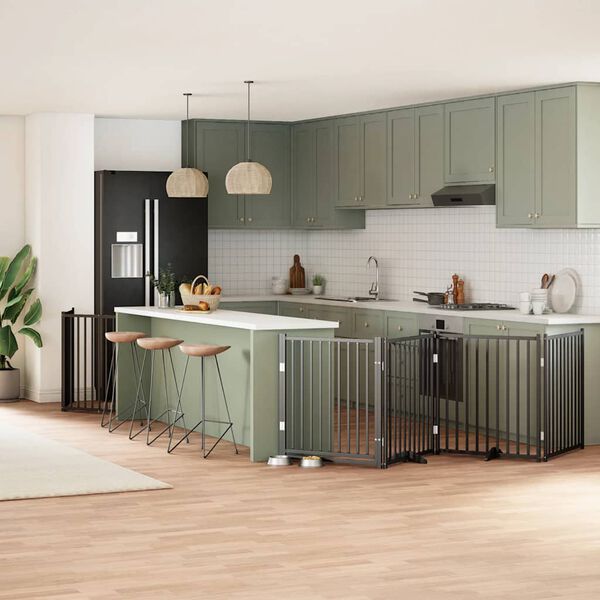 vidaXL Koiraportti kokoontaittuva 6 paneelia musta 480 cm poppelipuu