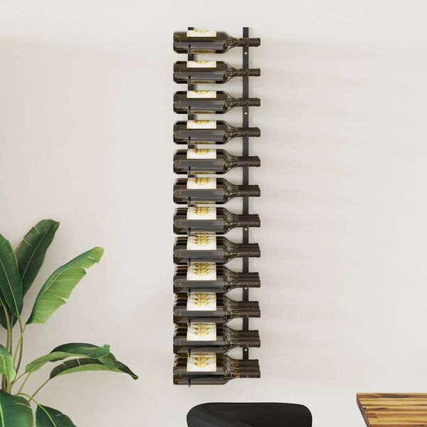 vidaXL Sein&auml;kiinnitteinen viinipulloteline 36 pullolle musta rauta