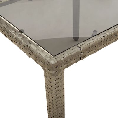 vidaXL Puutarhapöytä lasilevyllä harmaa 90x90x75 cm polyrottinki