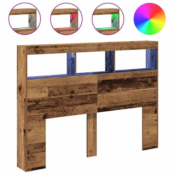 vidaXL S&auml;ngynp&auml;&auml;tykaappi LED-valoilla vanhaa puuta 140x17x102 cm