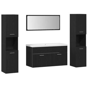 vidaXL Kylpyhuonekalustesetti hyllyll&auml; 4 pcs Musta tammi. Tekninen puu
