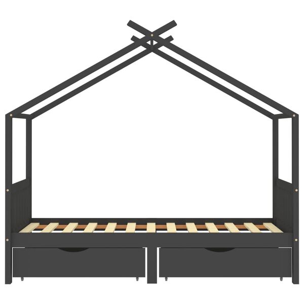 vidaXL Lasten s&auml;ngynrunko laatikoilla harmaa t&auml;ysi m&auml;nty 90x200cm