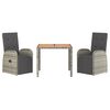 vidaXL 3-osainen Ulkoruokailuryhmä harmaa polyrottinki/akasiapuu