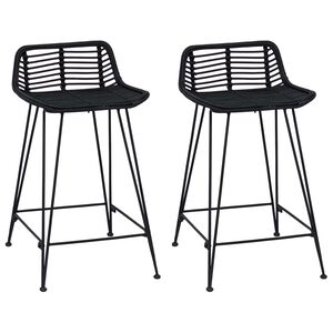 vidaXL Baarijakkara 2 kpl Musta 44 x 45 x 76 cm Rattan ja Ter&auml;s