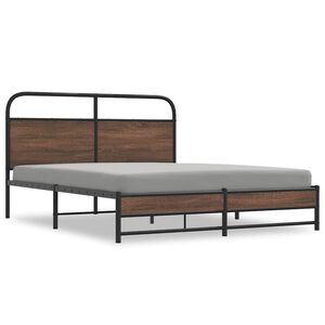 vidaXL Metallinen s&auml;ngynrunko ruskea tammi 160x200 cm