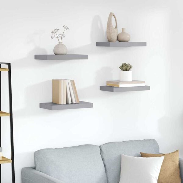 vidaXL Kelluvat sein&auml;hyllyt 4 kpl harmaa 23x23,5x3,8cm MDF