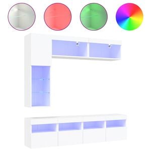 vidaXL 7-osainen TV-sein&auml;kaappisarja LED-valoilla valkoinen
