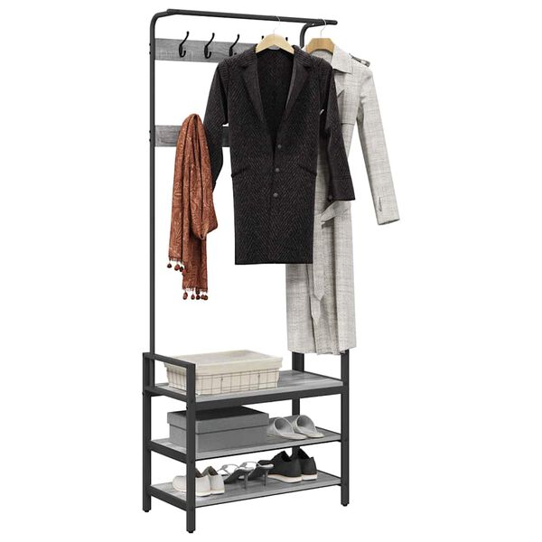 vidaXL Takkihylly hyllyll&auml; Harmaa Sonoma 75 x 34 x 184 cm Tekninen puu