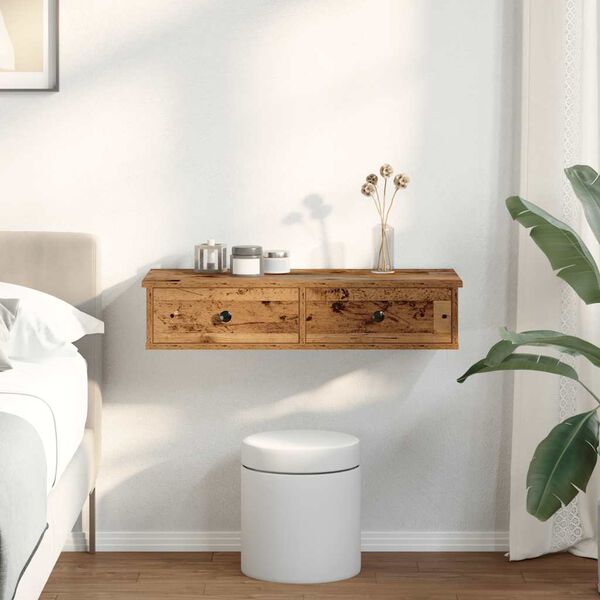 vidaXL Seinähylly laatikoilla vanha puu 80x34x17 cm tekninen puu