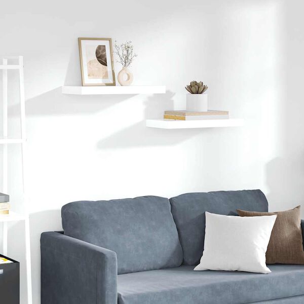 vidaXL Kelluvat sein&auml;hyllyt 2 kpl korkeakiilto valk. 50x23x3,8 cm MDF