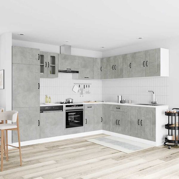 vidaXL 14-osainen keitti&ouml;kaappisarja Kalmar betoniharmaa tekninen puu