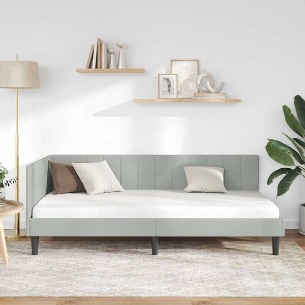 vidaXL Kulmavuoteen runko Vaaleanharmaa 100 cm x 200 cm Sametti