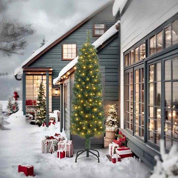 vidaXL Tekojoulukuusi jalustalla Vihre&auml; 240 cm PVC, ter&auml;s ja muovi