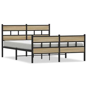 vidaXL Metallinen s&auml;ngynrunko ilman patjaa Sonoma-tammi 150x200 cm