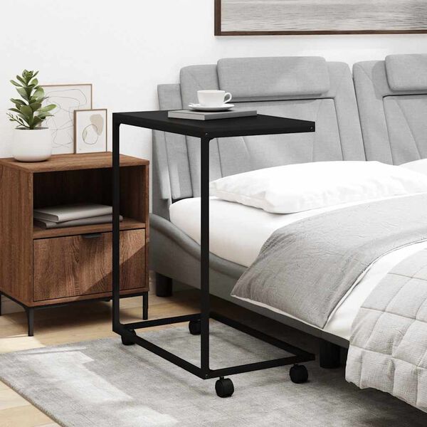 vidaXL Sivup&ouml;yt&auml; py&ouml;rill&auml; musta 55x35x70 cm tekninen puu