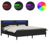 vidaXL S&auml;ngyn runko LED-nauhoilla Musta 6FT Super King Size Keinonahka