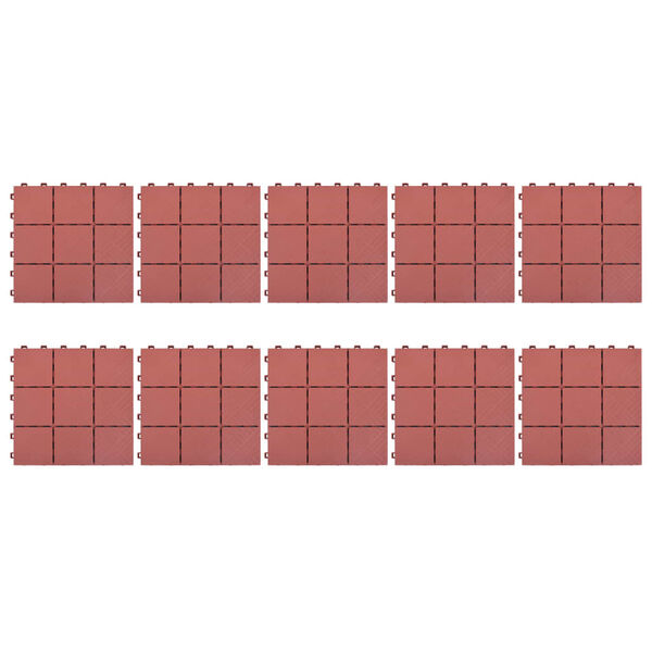 vidaXL Terassilaatat 10 kpl punainen 30,5x30,5 cm muovi