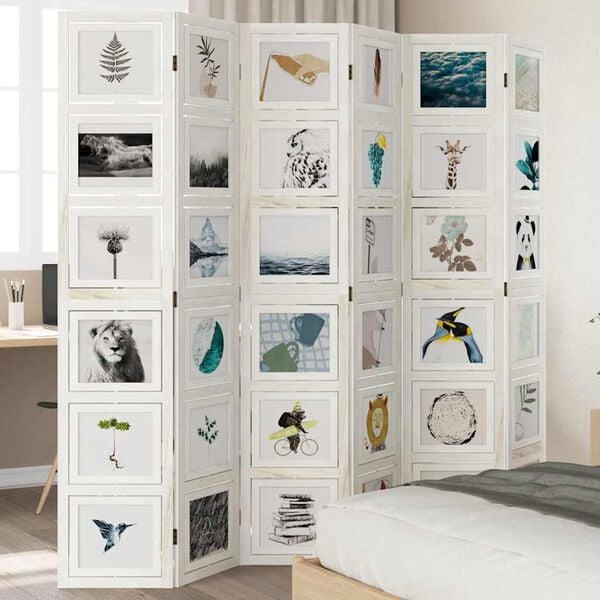 vidaXL 6-Paneelinen tilanjakaja valkoinen t&auml;ysi keisaripuu