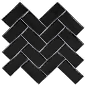vidaXL Herringbone-laatta 10 kpl Musta 30 x 30 cm Polyuretaani ja PET