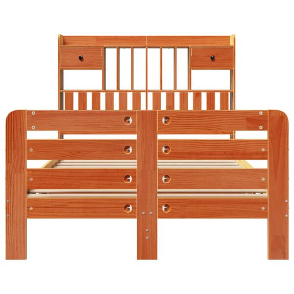 vidaXL Sänky kirjahyllyllä ei patjaa vahanrusk. 135x190 cm täysi mänty