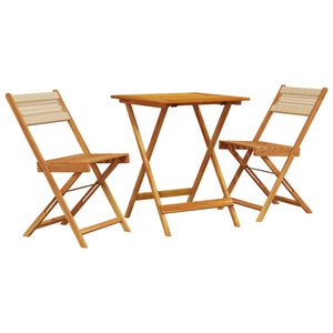 vidaXL 3-osainen Bistrosarja beige polypropeeni ja t&auml;ysi akasiapuu