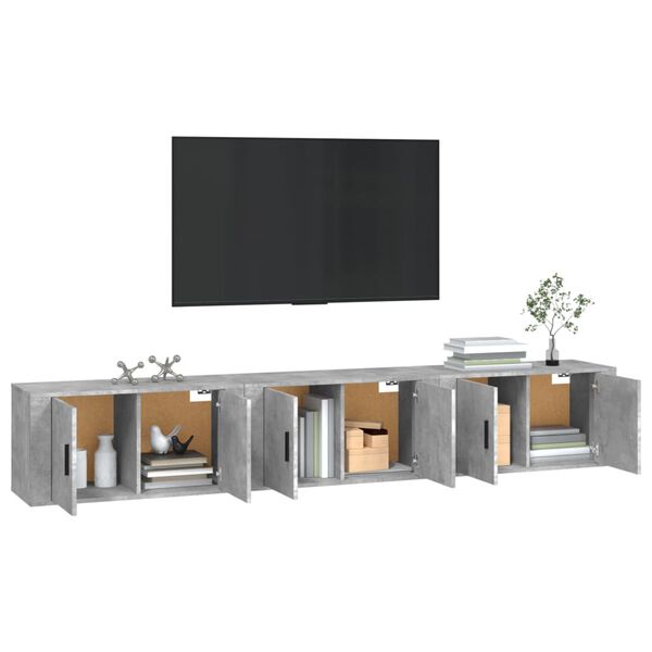 vidaXL Sein&auml;kiinnitett&auml;v&auml;t TV-kaapit 3 kpl betoninharmaa 80x34,5x40 cm