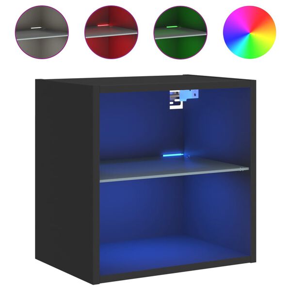 vidaXL Yöpöytä LED-valoilla seinäkiinnitettävä musta