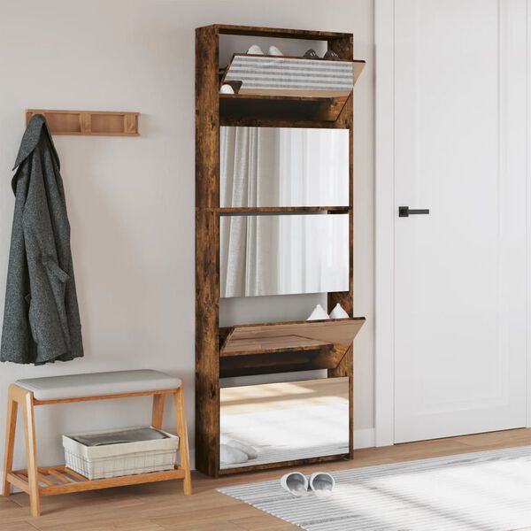 vidaXL Kenk&auml;kaappi peilill&auml; 5-kerroksinen savutammi 63x17x169,5 cm