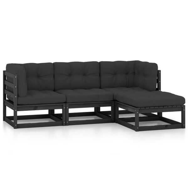 vidaXL 4-osainen Puutarhasohvasarja tyynyill&auml; t&auml;ysi m&auml;nty