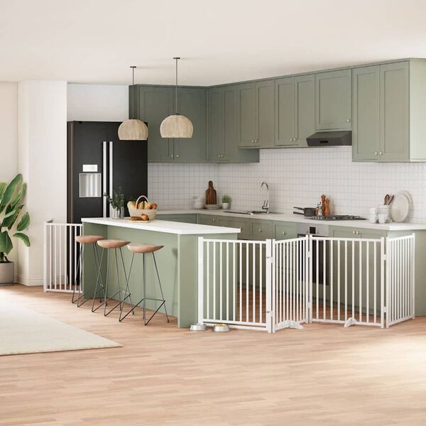 vidaXL Koiraportti kokoontaittuva 6 paneelia valk. 480 cm poppelipuu