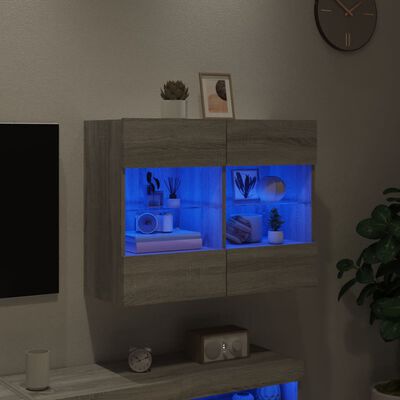 vidaXL TV-seinäkaappi LED-valoilla harmaa Sonoma 78,5x30x60,5 cm