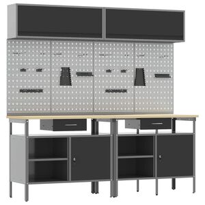 vidaXL Ty&ouml;p&ouml;yt&auml;setti 8 pcs Mustat ja harmaa Jauhemaalattu Ter&auml;s