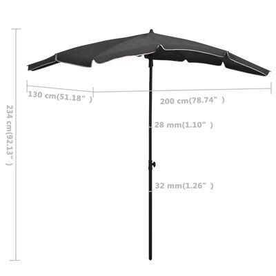 vidaXL Puutarhan Aurinkovarjo tangolla 200x130 cm antrasiitti