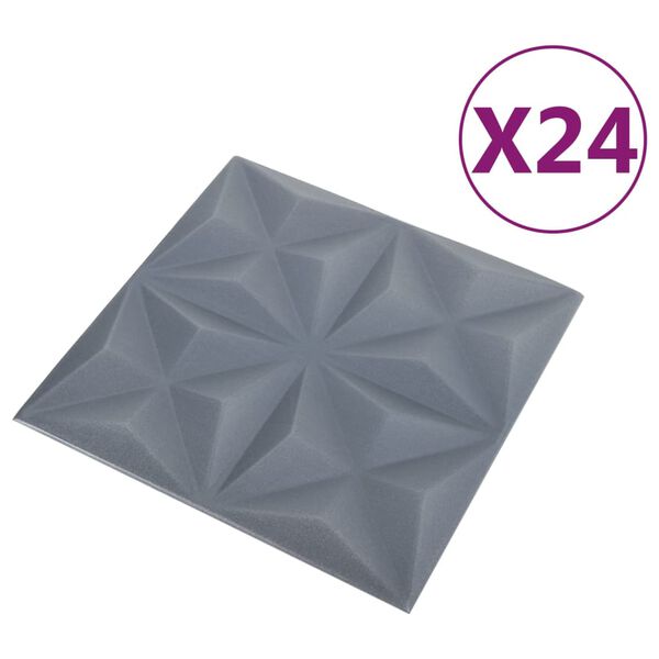 vidaXL 3D-sein&auml;paneelit 24 kpl 50x50 cm harmaa origami 6 m&sup2;