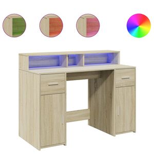 vidaXL Ty&ouml;p&ouml;yt&auml; LED-valoilla Sonoma-tammi 120x55x91 cm tekninen puu