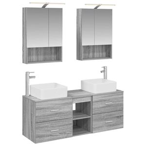vidaXL Kylpyhuonekalustesetti 5 pcs Harmaa Sonoma Tekninen puu ja lasi