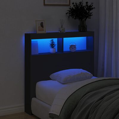 vidaXL Sängynpäätykaappi LED-valoilla musta 100x17x102 cm