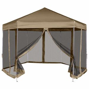 vidaXL Kuusikulmainen pop-up katos sivuseinill&auml; 3,6x3,1m Taupe 220g/m&sup2;