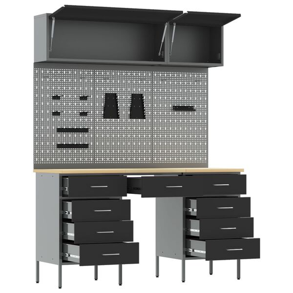 vidaXL Ty&ouml;p&ouml;yt&auml;kaappi laatikon kanssa 8 pcs Musta 150 x 55 x 200 cm